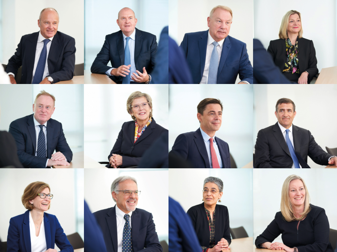 photos of the board members of Compass Group, 12 white-coded people apart from one, all in formal clothing