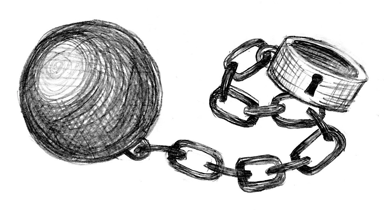 A drawing of a prisoner’s ball and chain